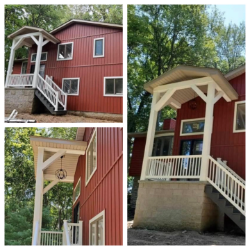Three alternate views of a porch and stairs constructed by ATM Contracting LLC.