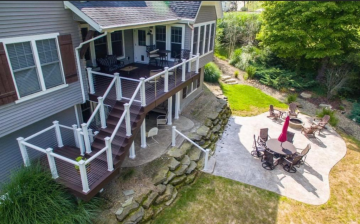 An aerial view of a staircase, porch and patio that ATM Contracting LLC built.